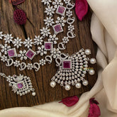 Vriksham Bridal Layered American Diamond Neckpiece-Pink-G16872